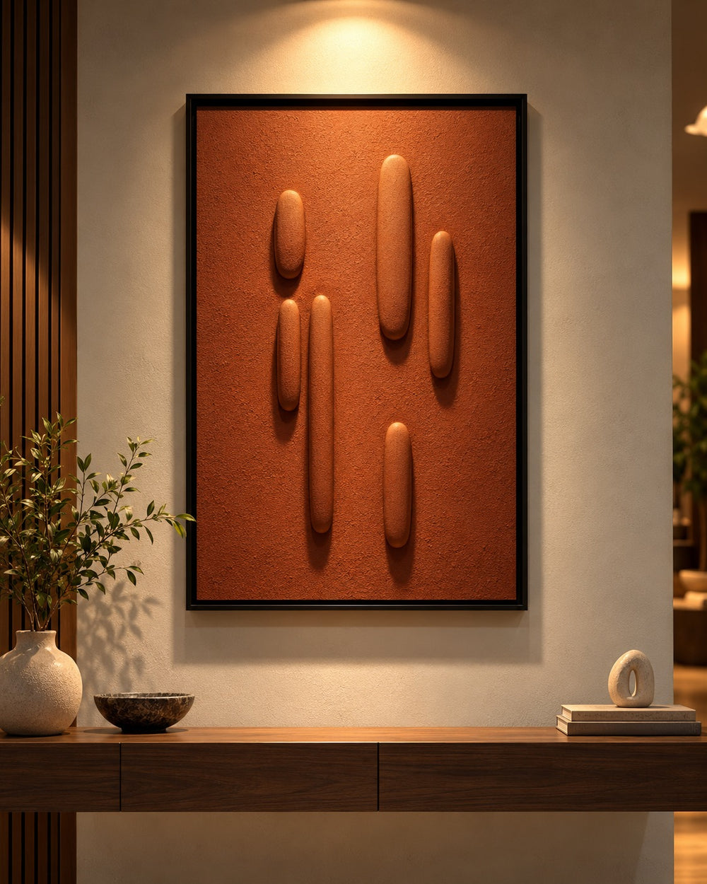 Terracotta Rhythm Framed Sculptural Wall Art