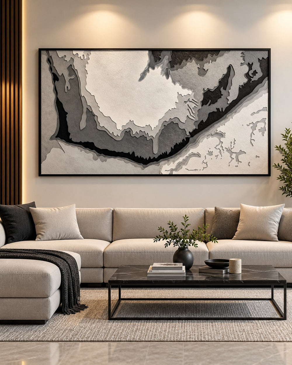 Monochrome Ravine Framed Abstract Wall Art