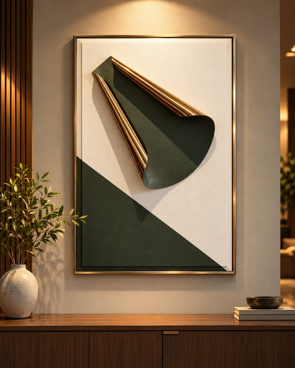 Olive Fold Framed Sculptural Wall Art