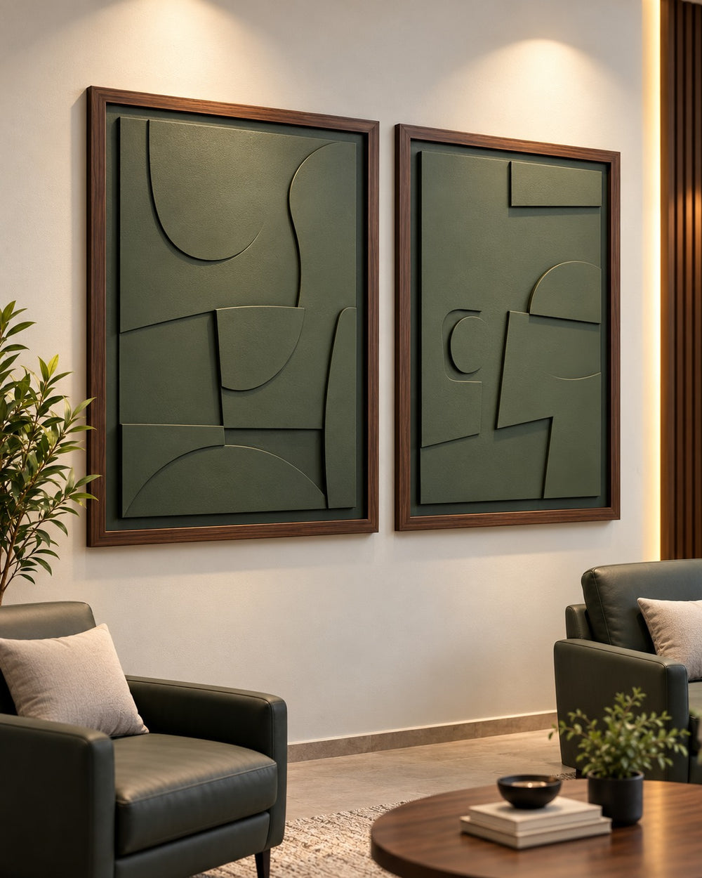 Olive Geometry Framed Abstract Wall Art