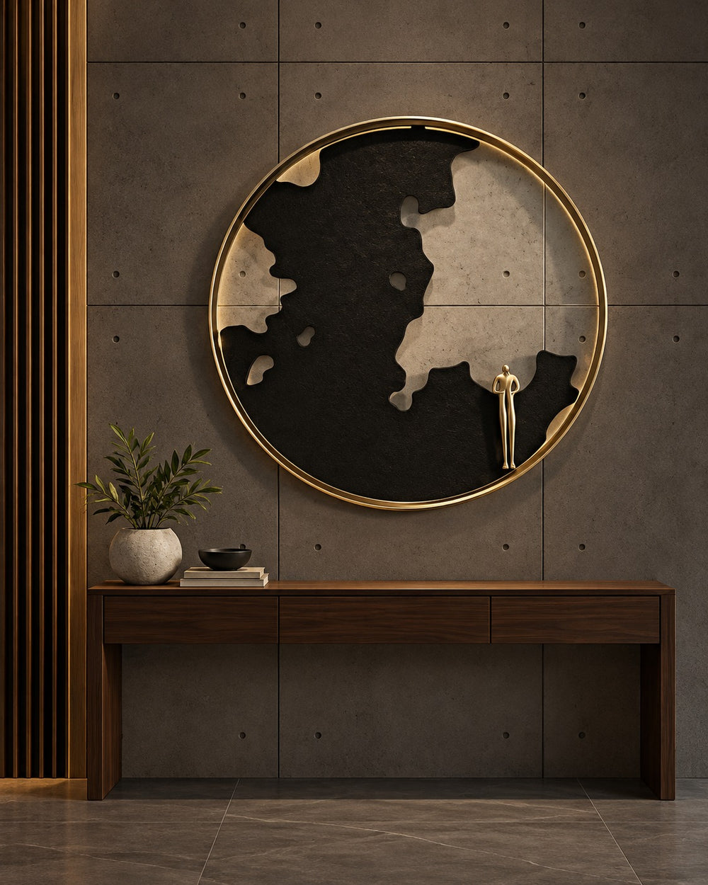 Golden Wanderer Round Sculptural Wall Art