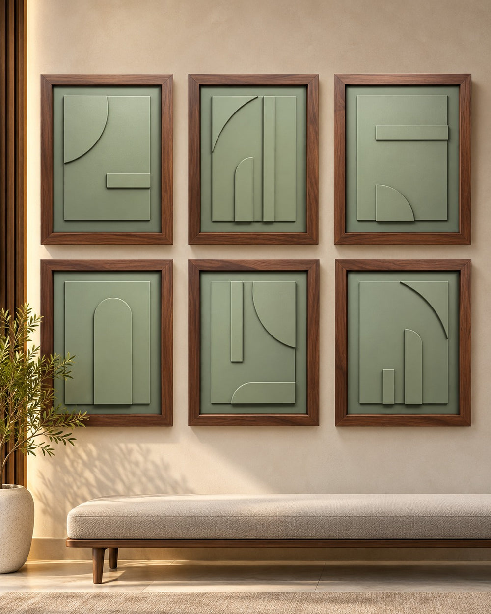 Sage Cadence Framed Geometric Wall Art