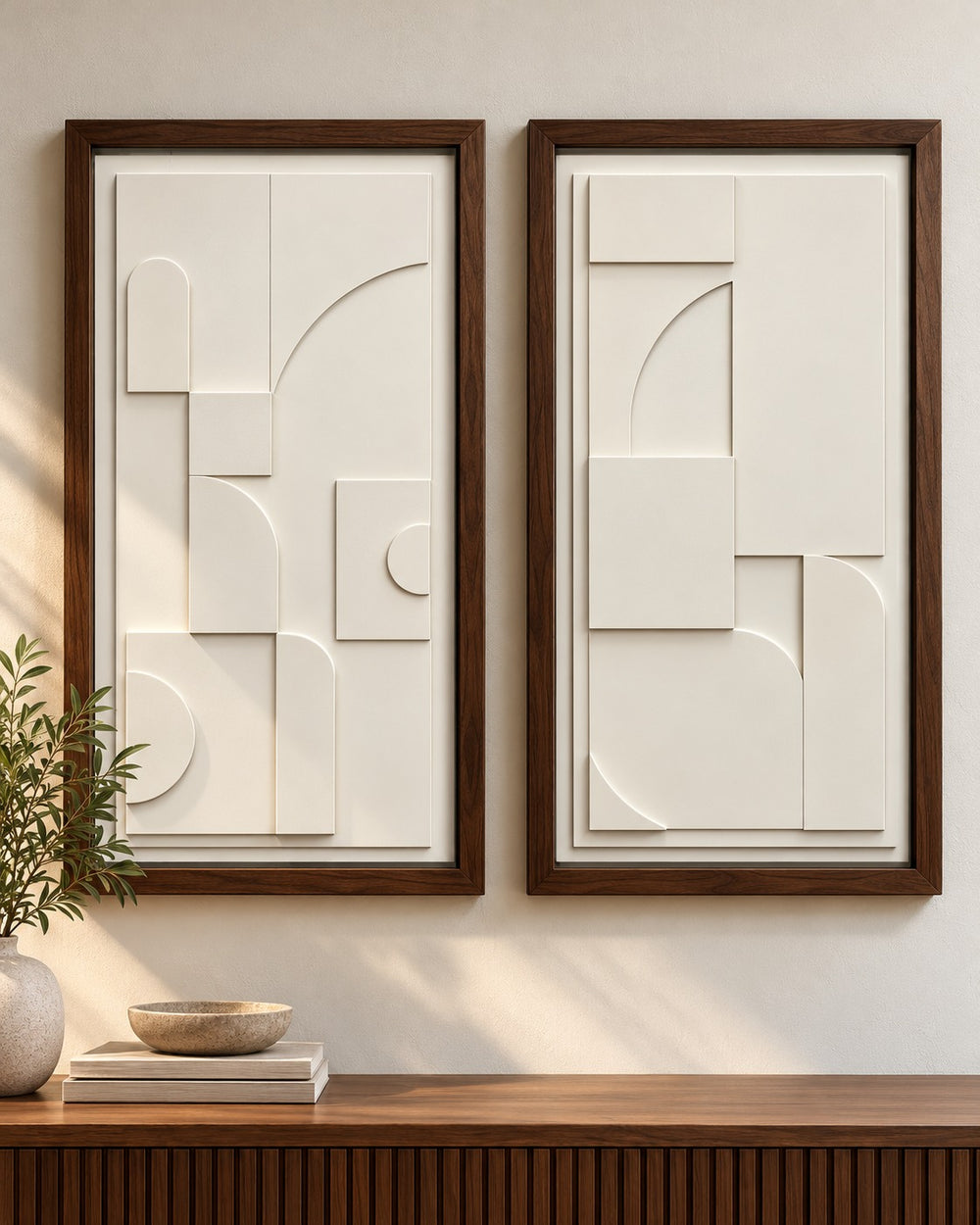 Ivory Mosaic Framed Geometric Wall Art