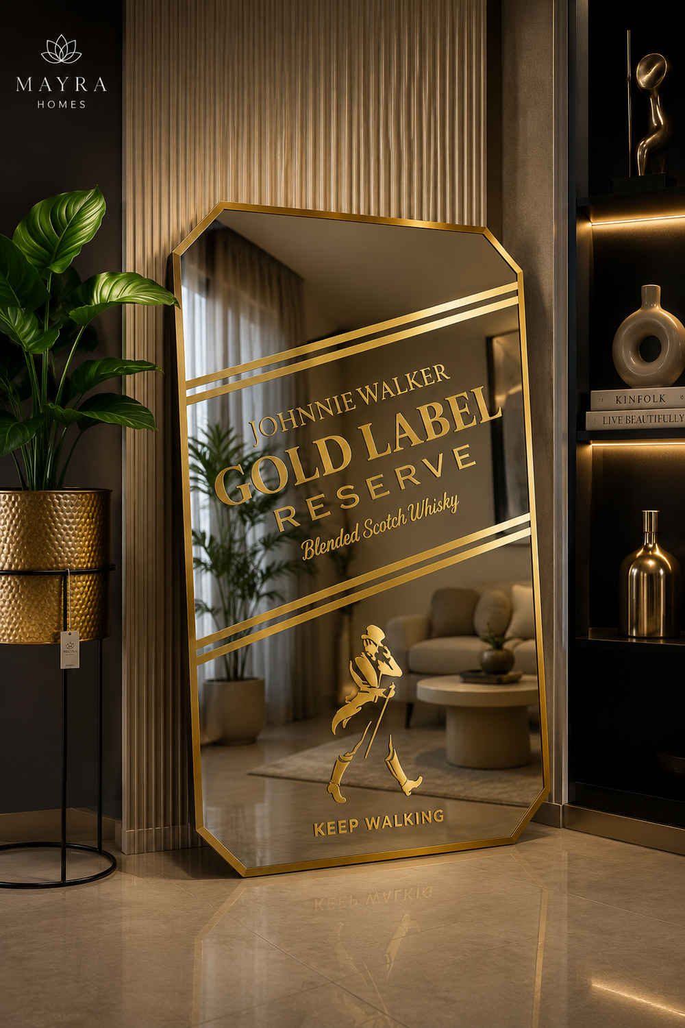 Gold Label Inspired Acrylic Mirror | Luxury Wall Mirror India | Mayra Homes
