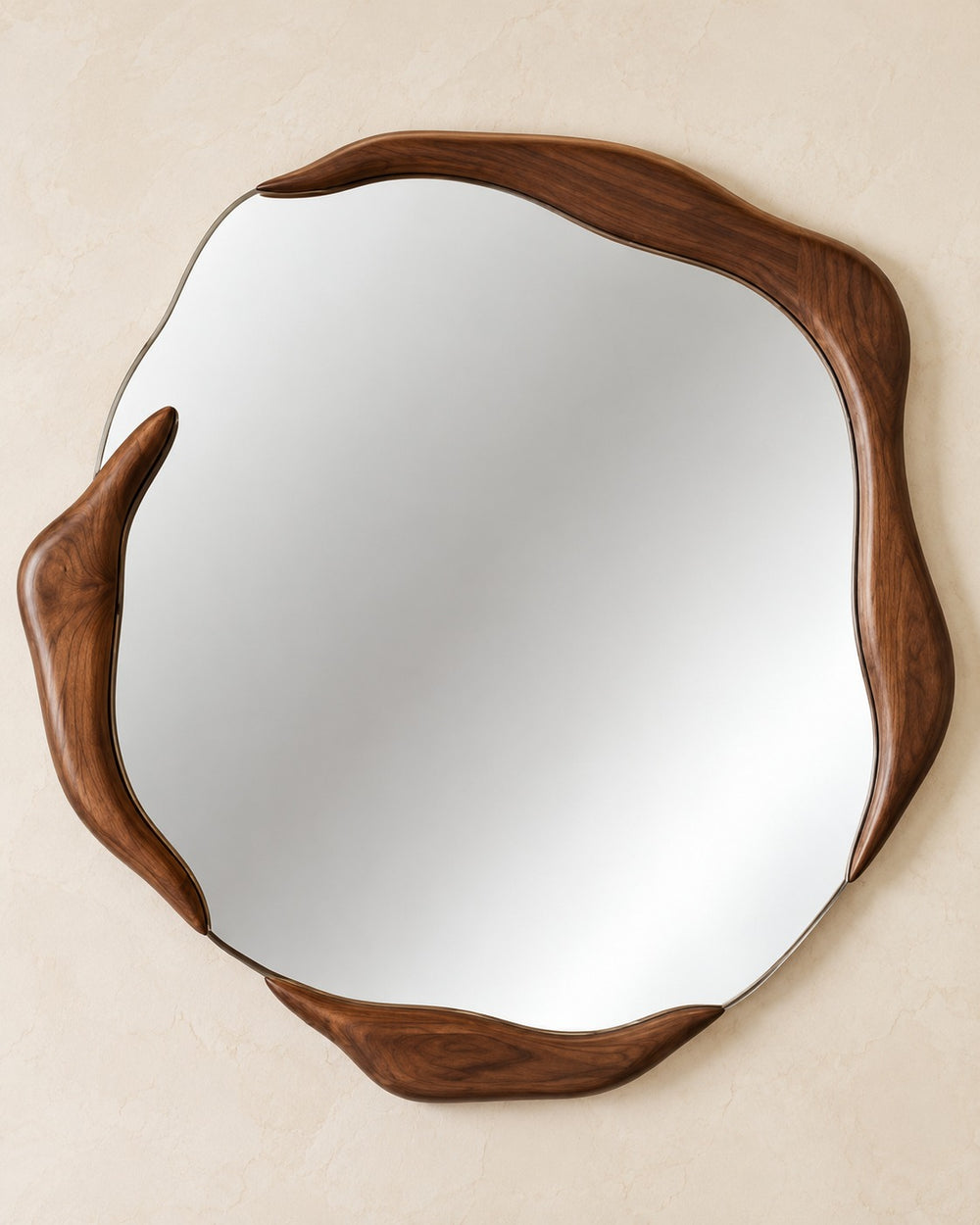 Organic Sculptural Wood-Tone Mirror