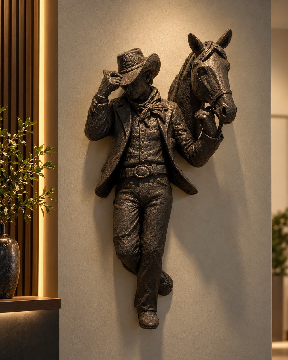 Frontier Cowboy & Horse Wall Sculpture
