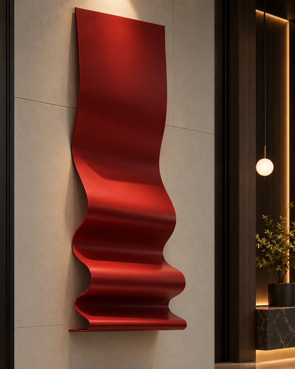 Crimson Wave Abstract Wall Sculpture