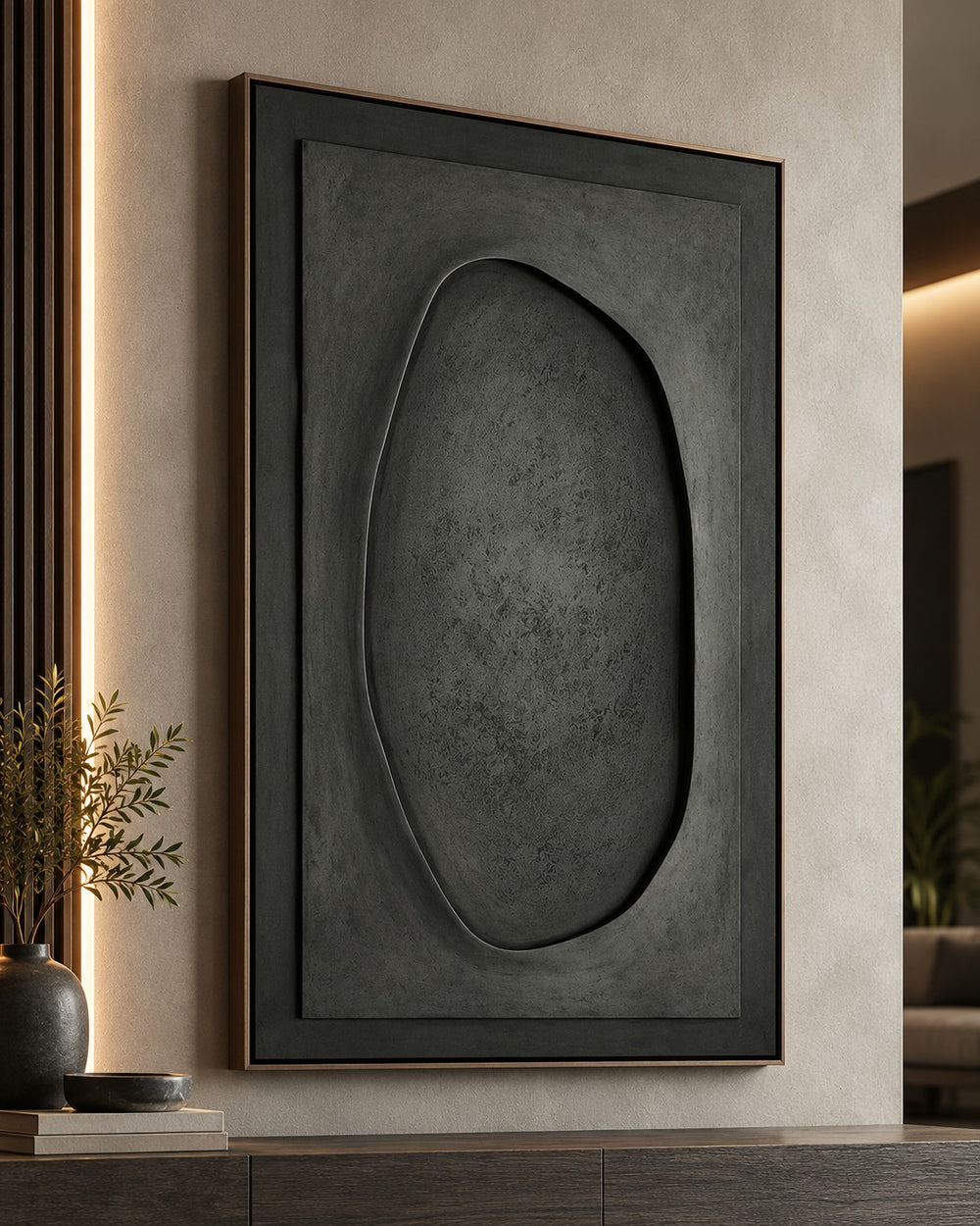 Obsidian Oval Textured Wall Art