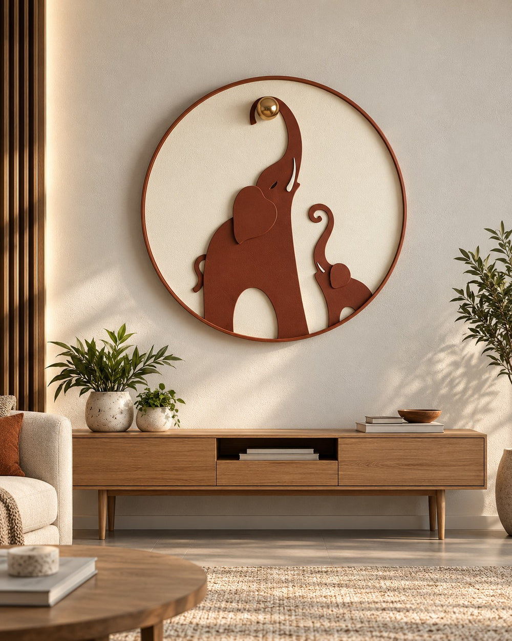 Elephant Harmony Round Wall Art
