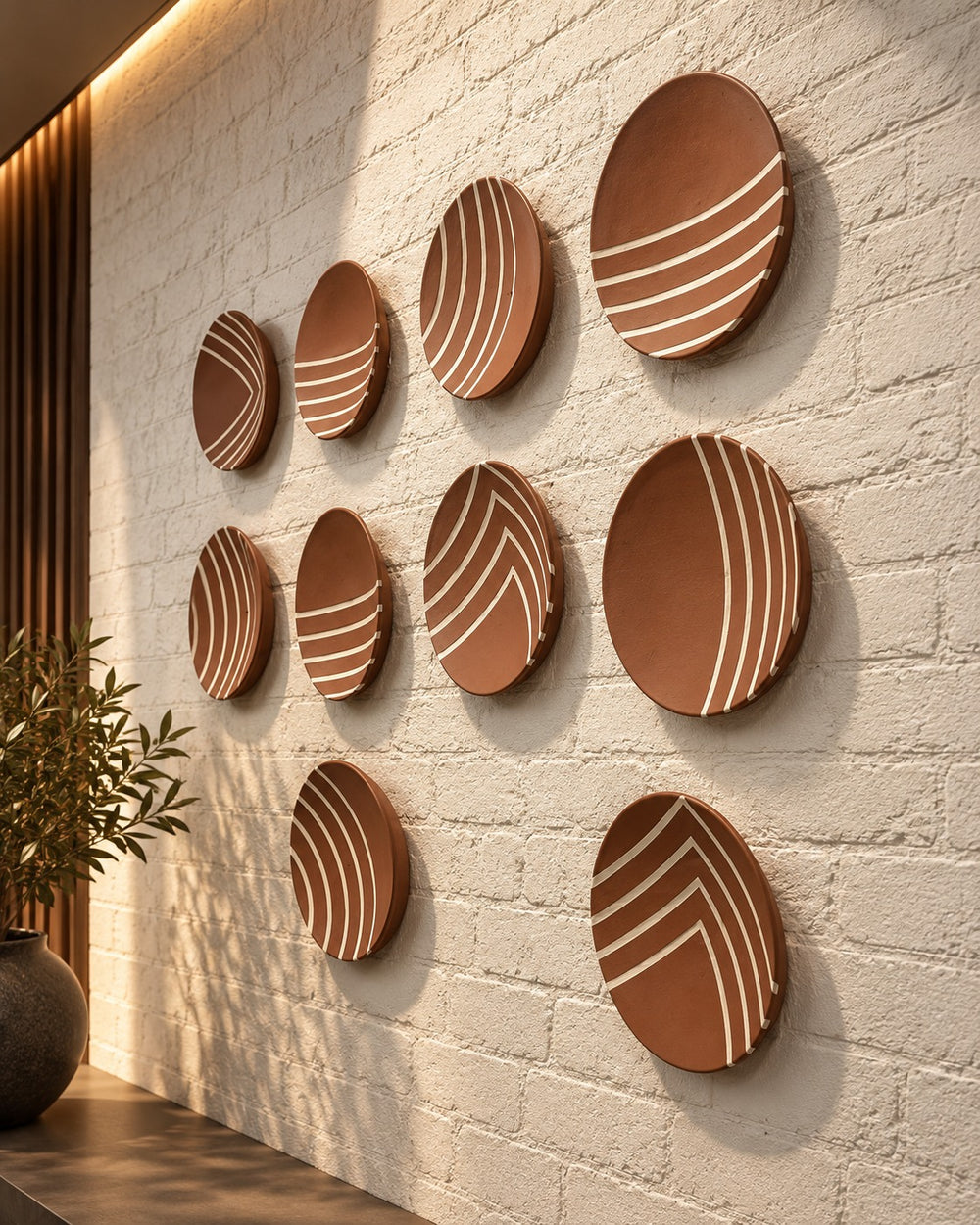 Terracotta Lines Round Wall Art
