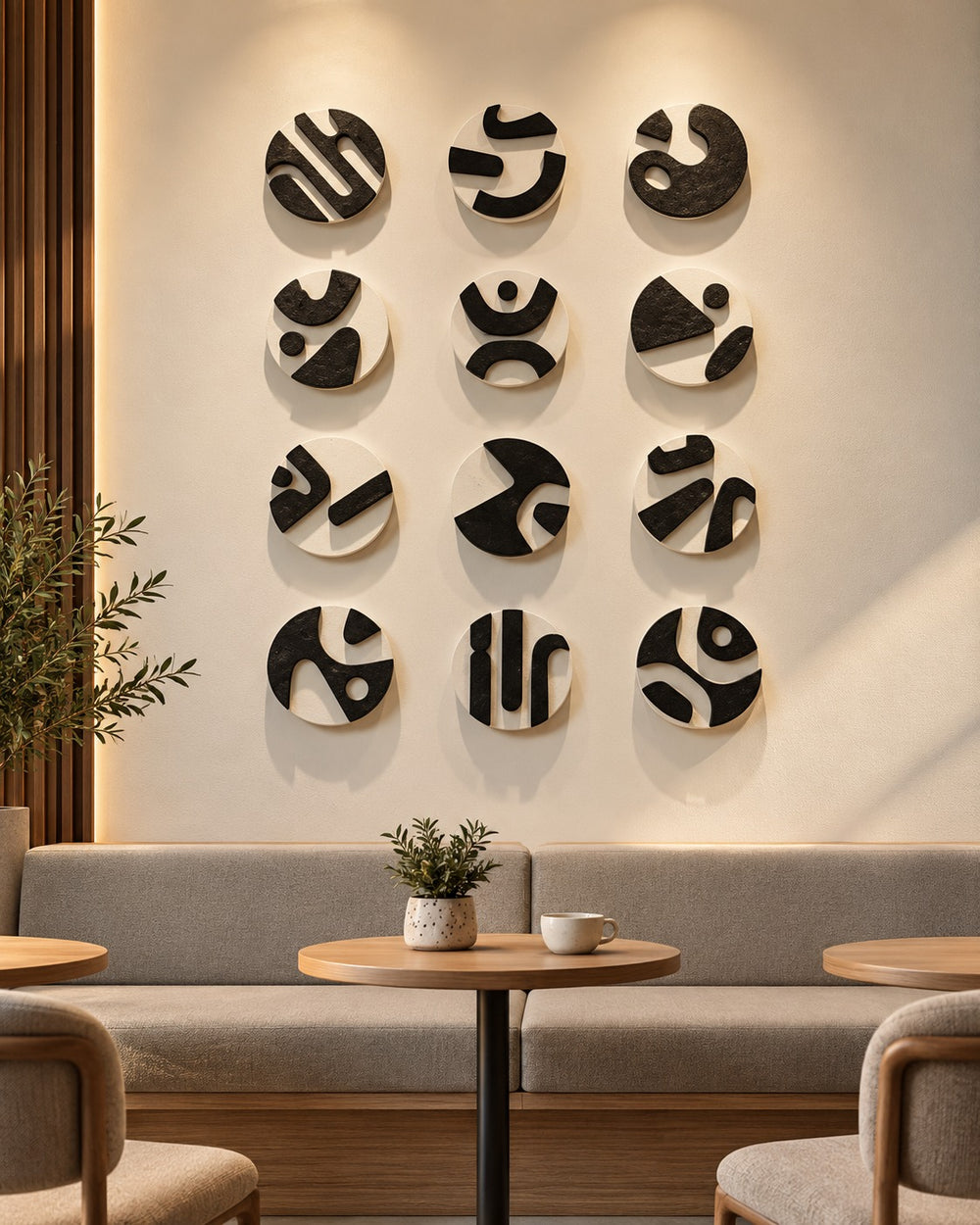 Monochrome Rhythm Round Abstract Wall Art