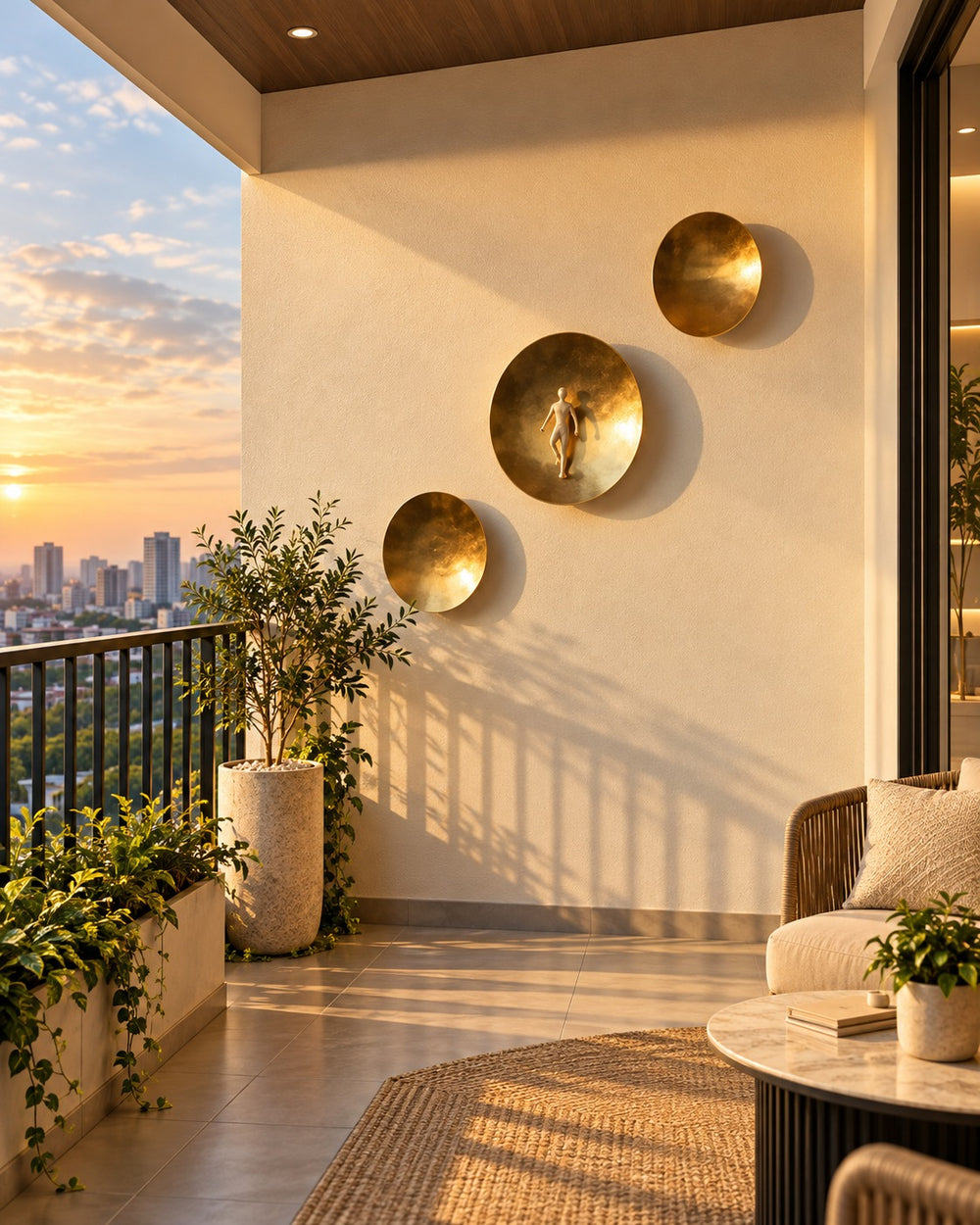 Golden Ascent Sculptural Wall Plates – Set of 3