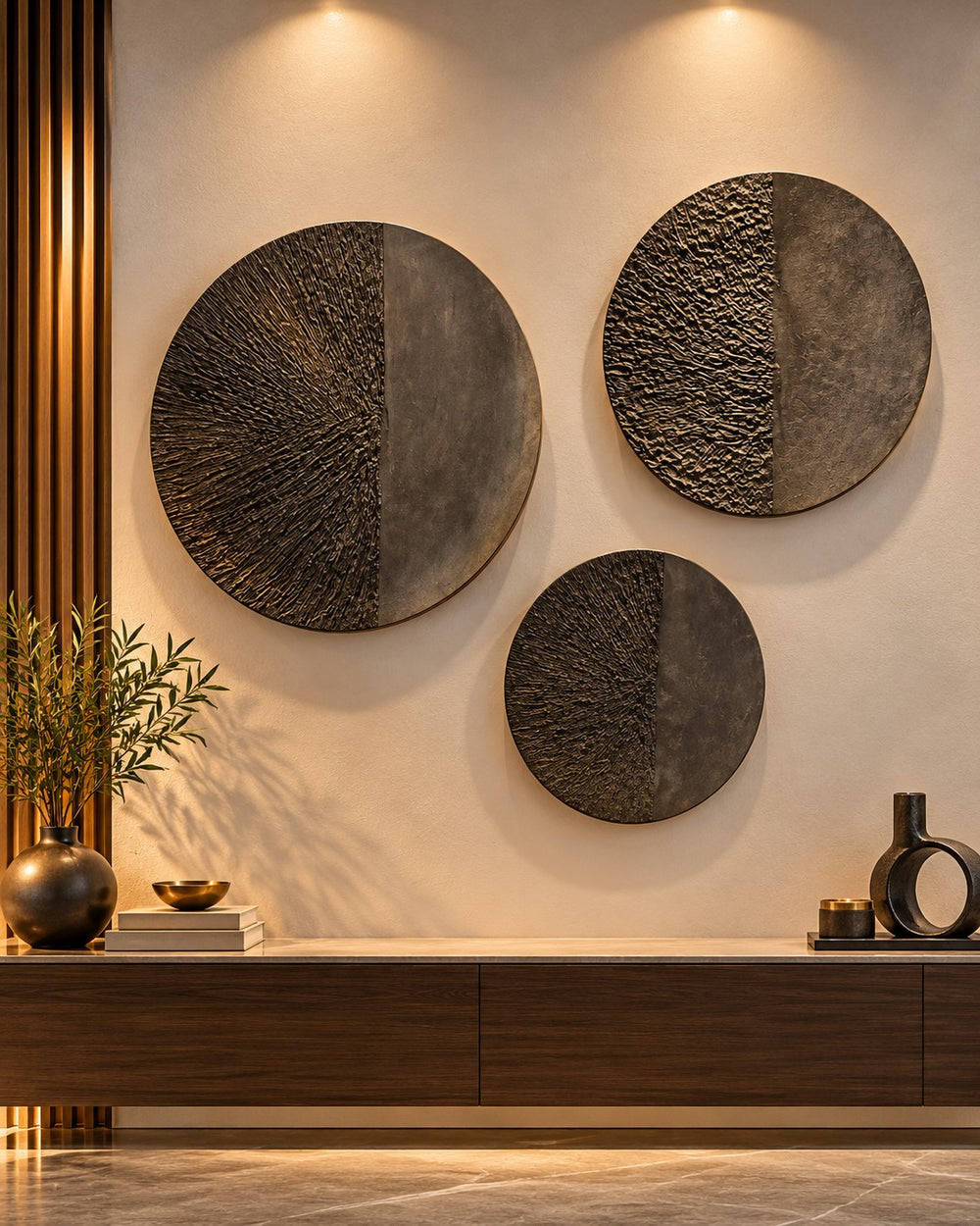 Dual Texture Round Metal Wall Art