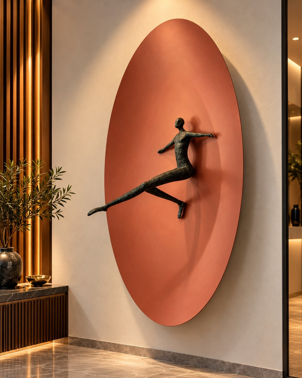 Terracotta Leap Figurative Metal Wall Sculpture