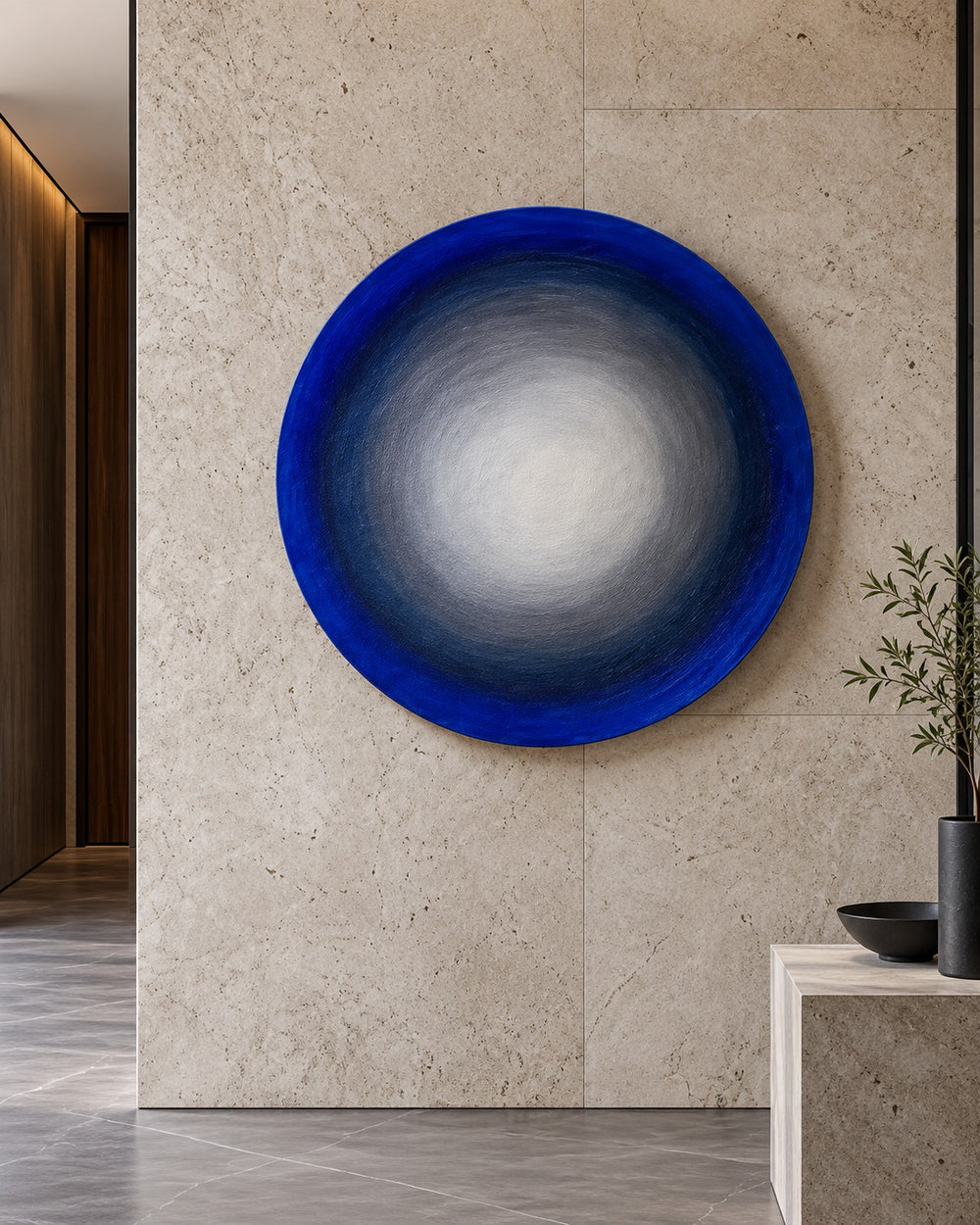 Cobalt Aura Round Metal Wall Art