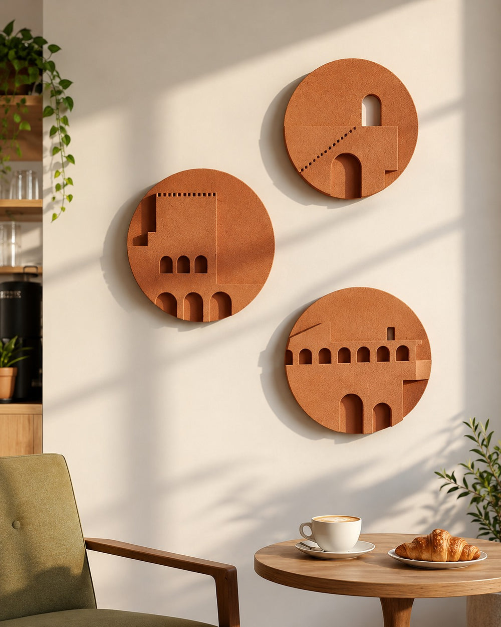Terracotta Arches Round Textured Wall Art – Set of 3