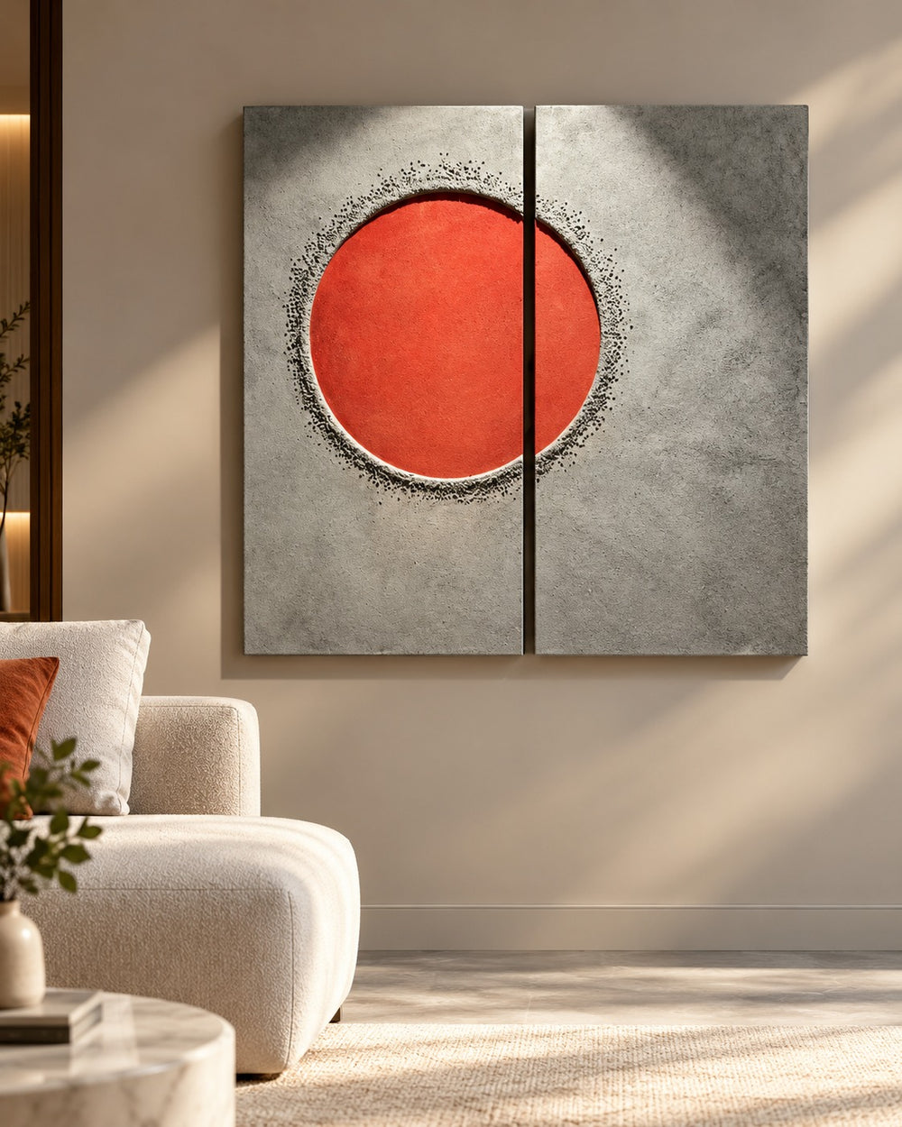 Vermilion Sun Concrete Texture Wall Art – Set of 2