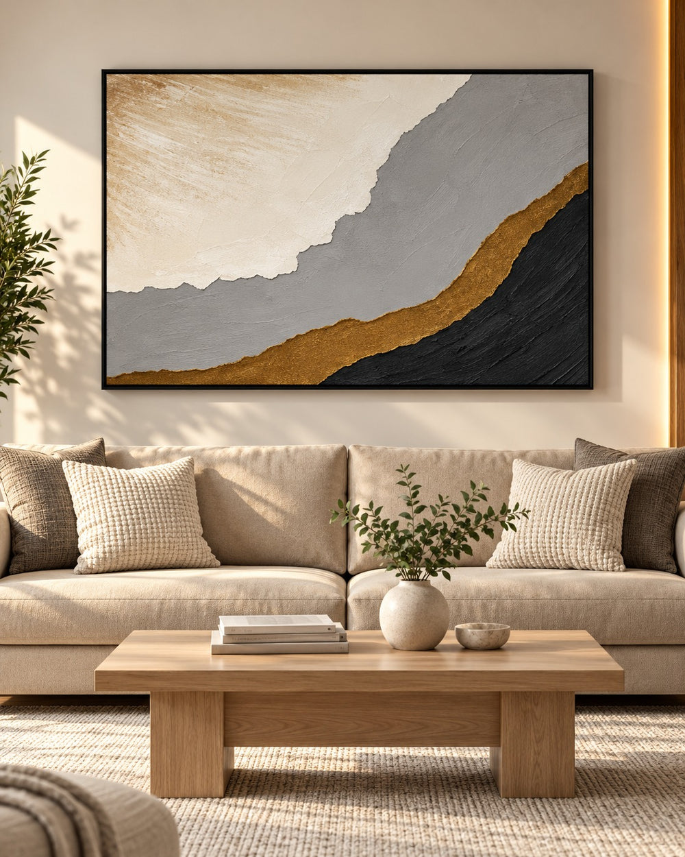 Gilded Strata Textured Abstract Wall Art