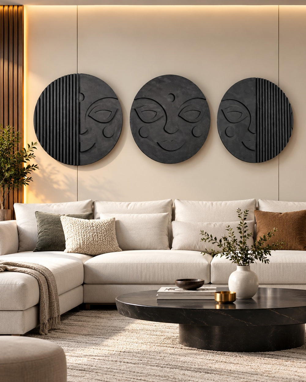 Serene Faces Round Textured Wall Art – Set of 3