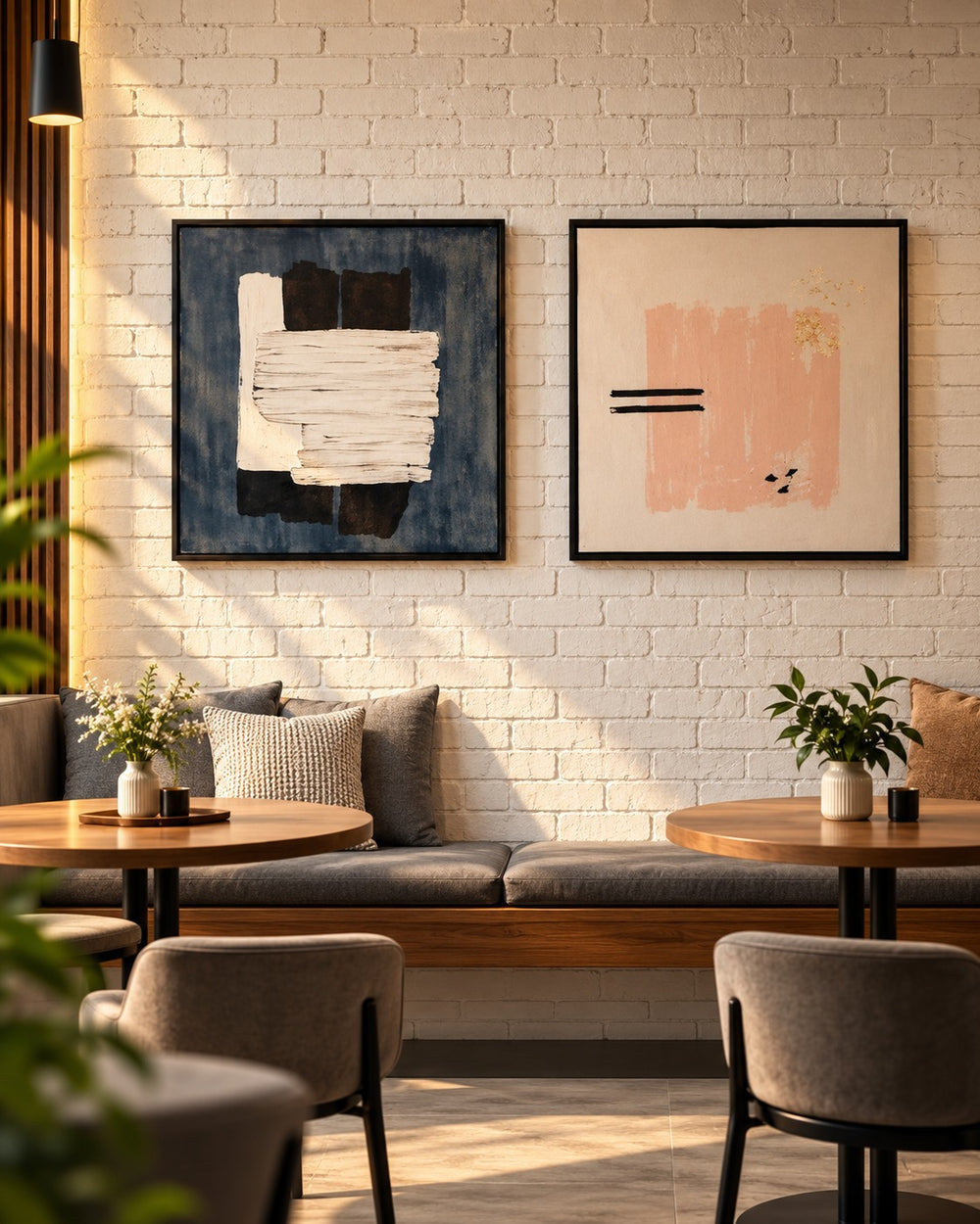 Blush & Slate Framed Abstract Wall Art – Set of 2