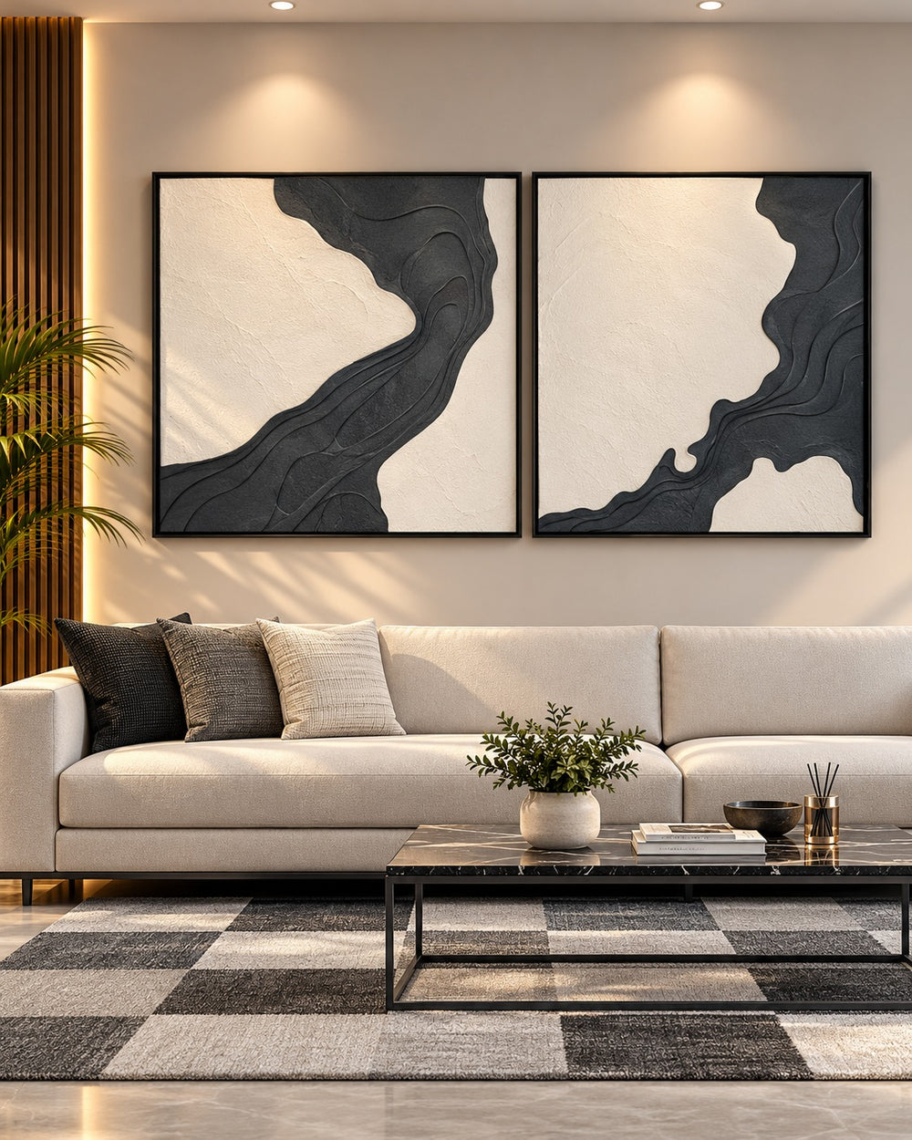 Charcoal Rivers Textured Abstract Wall Art – Set of 2