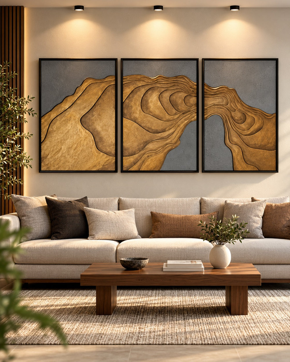 Golden Terrain Textured Abstract Wall Art – Set of 3